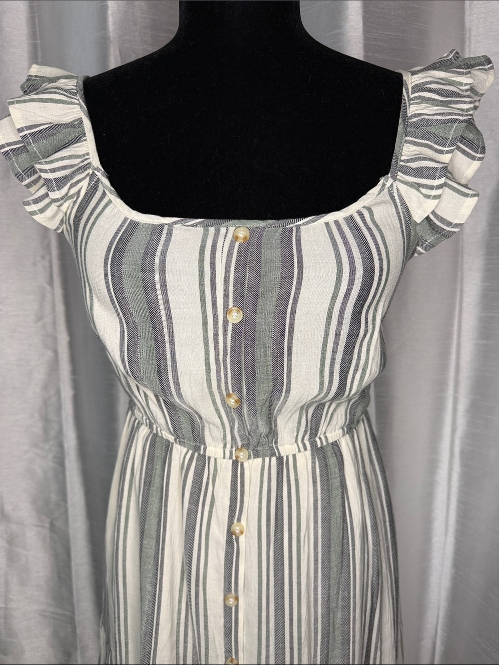 Blu Pepper Flutter Sleeve Striped Boho Coastal Resortwear Tiered Women’s S
